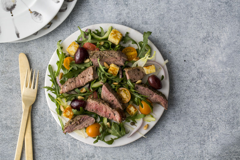 Greek Salad with Lamb Steaks